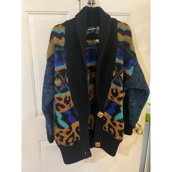 American Vintage Wool Cardigan Sweater Long Colorful Oversized Animal Print M - Picture 11 of 11